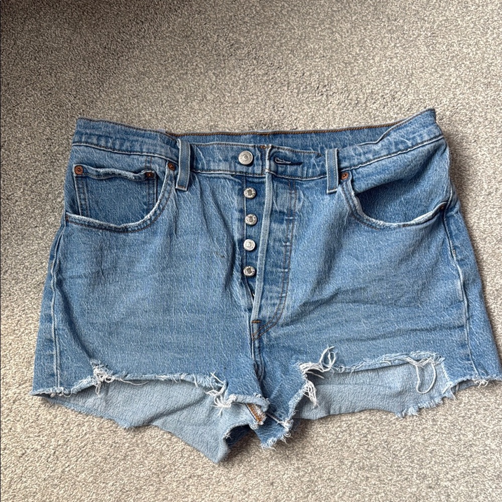 Levi's 501 Blue Jean Shorts High-Waisted Distressed